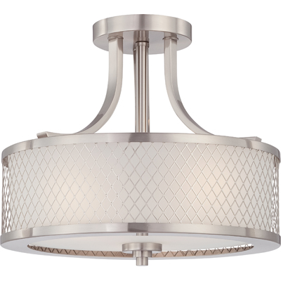 Nuvo Lighting 60/4692  Fusion - 3 Light Semi Flush Fixture with Frosted Glass in Brushed Nickel Finish